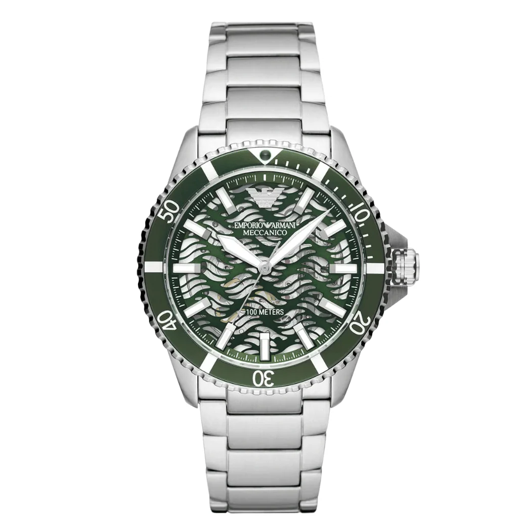 Emporio Armani Diver Silver Stainless Steel Green Dial Automatic Watch for Gents - AR60061