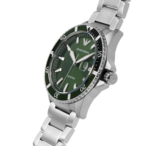 EMPORIO ARMANI Diver Silver Stainless Steel Green Dial Quartz Watch for Gents- EMPORIO ARMANI AR 11338 - Image 2