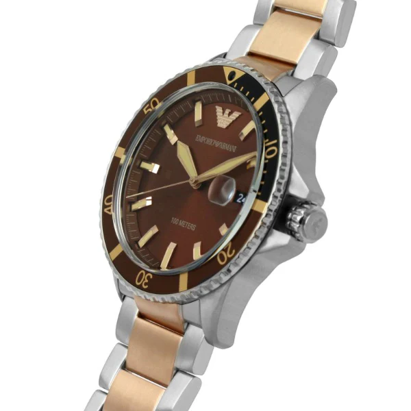 EMPORIO ARMANI Diver Two-Tone Stainless Steel Brown Dial Quartz Watch for Gents- EMPORIO ARMANI AR 11340 - Image 2