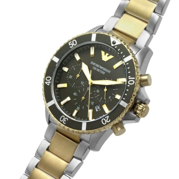 EMPORIO ARMANI Diver Two-Tone Stainless Steel Green Dial Chronograph Quartz Watch for Gents - AR 11361 - Image 2