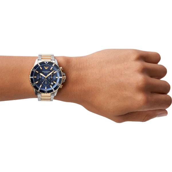 EMPORIO ARMANI Diver Two-tone Stainless Steel Navy Blue Dial Chronograph Quartz Watch for Gents -EMPORIO ARMANI AR 11362 - Image 3