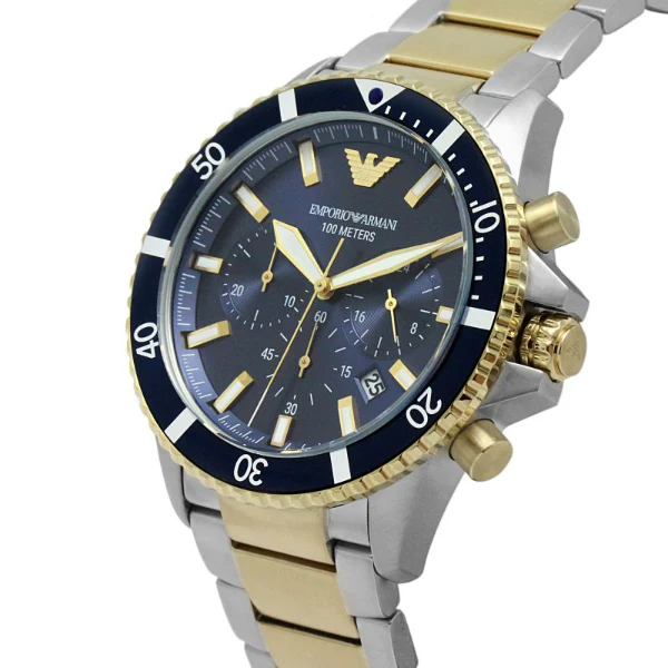 EMPORIO ARMANI Diver Two-tone Stainless Steel Navy Blue Dial Chronograph Quartz Watch for Gents -EMPORIO ARMANI AR 11362 - Image 4