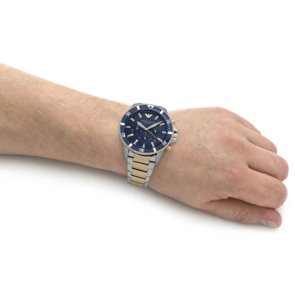 EMPORIO ARMANI Diver Two-tone Stainless Steel Navy Blue Dial Chronograph Quartz Watch for Gents -EMPORIO ARMANI AR 11362 - Image 7