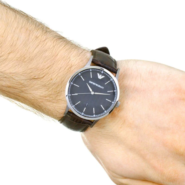 EMPORIO ARMANI Dress Black Leather Strap Black Dial Quartz Watch for Gents - AR2480 - Image 2