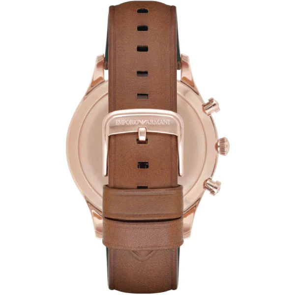 EMPORIO ARMANI Dress Brown Leather Strap Silver Dial Chronograph Quartz Watch for Gents - AR11043 - Image 2