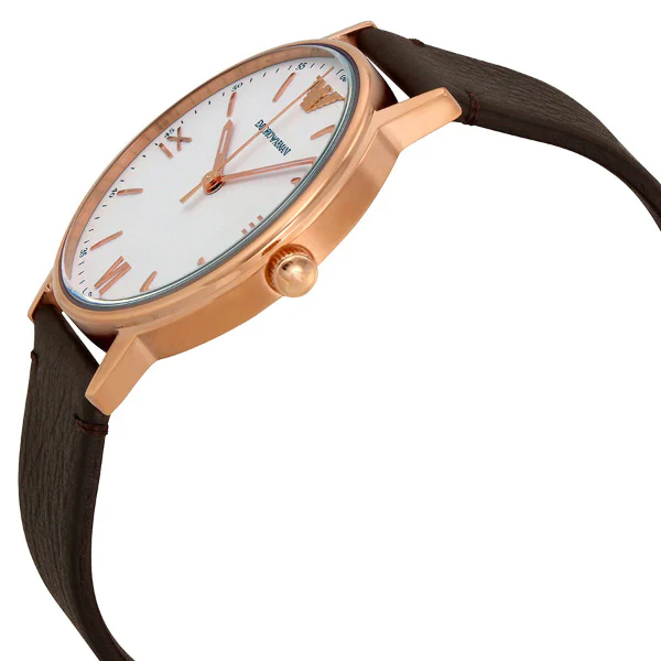 EMPORIO ARMANI Dress Brown Leather Strap White Dial Quartz Watch for Gents - AR11011 - Image 2