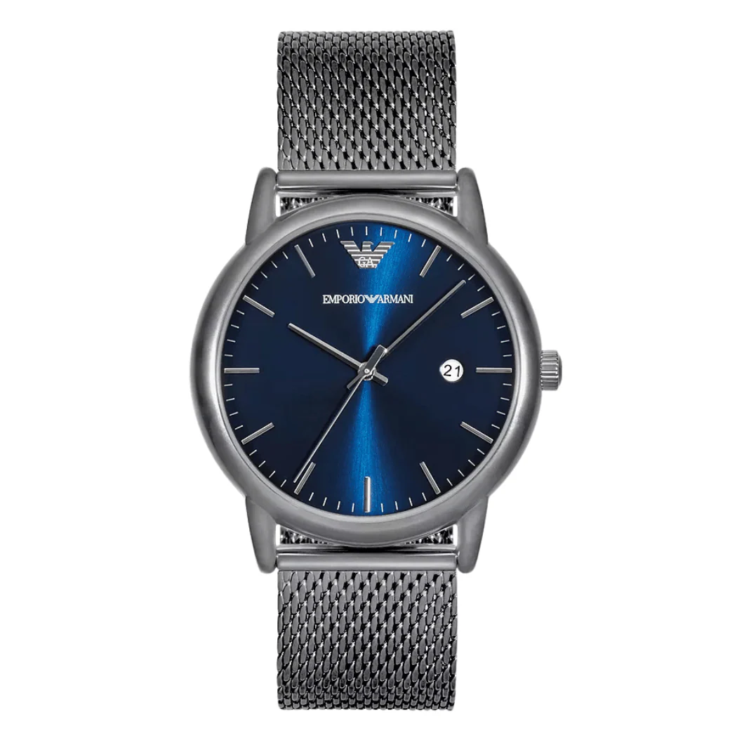 EMPORIO ARMANI Dress Grey Mesh Bracelet Blue Dial Quartz Watch for Gents - AR11053