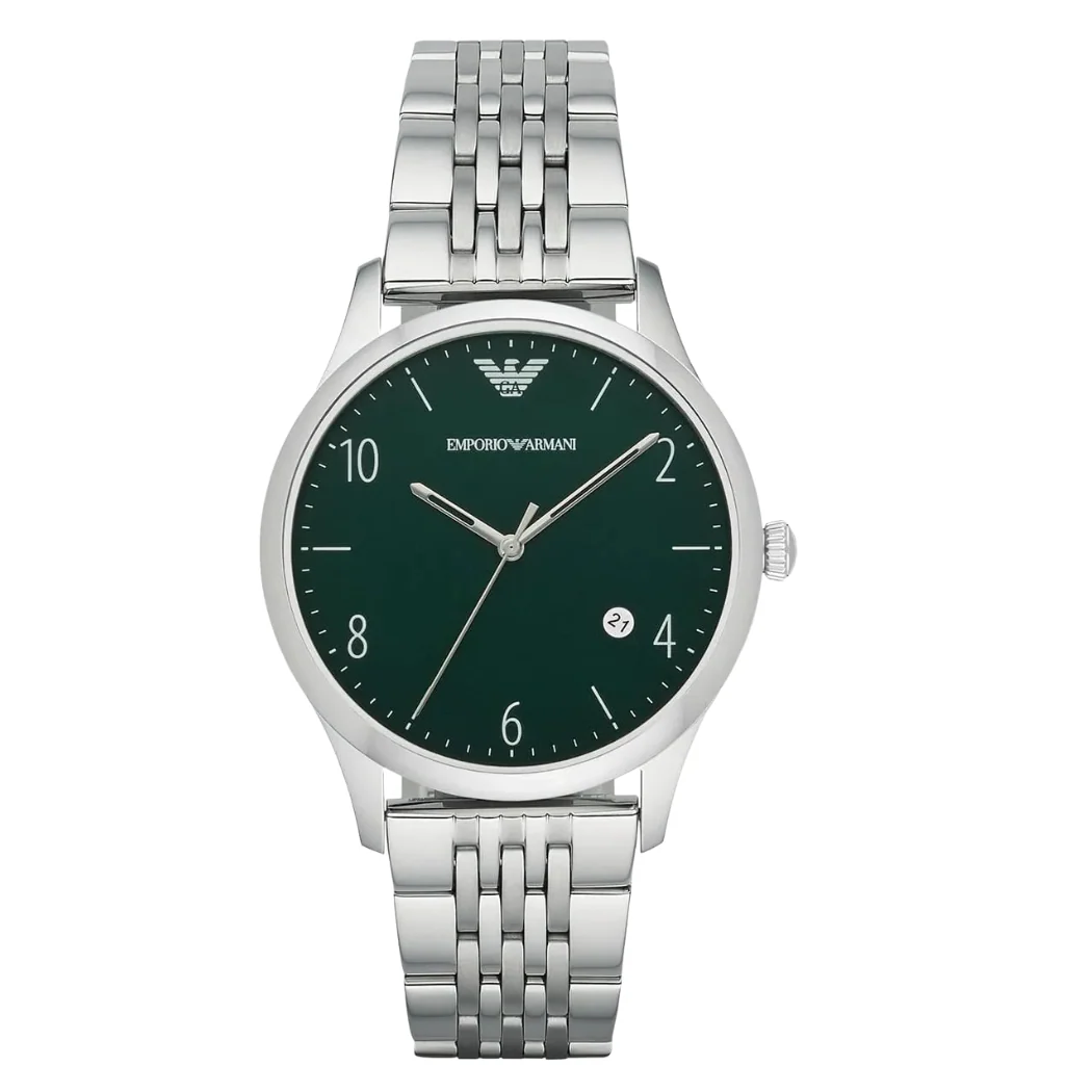 EMPORIO ARMANI Dress Silver Stainless Steel Green Dial Quartz Watch for Gents - AR1943