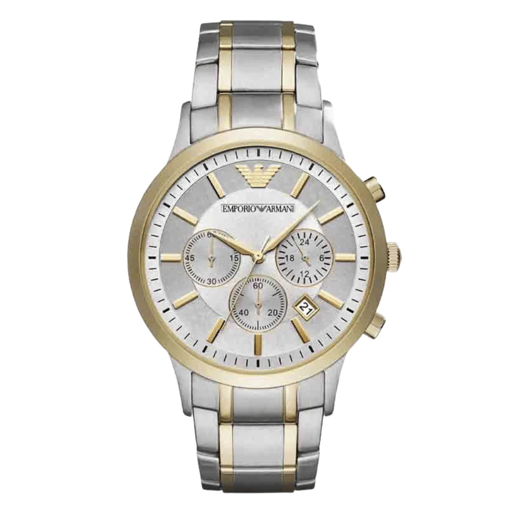 EMPORIO ARMANI Dress Two-Tone Stainless Steel Silver Dial Quartz Watch for Gents - AR11076