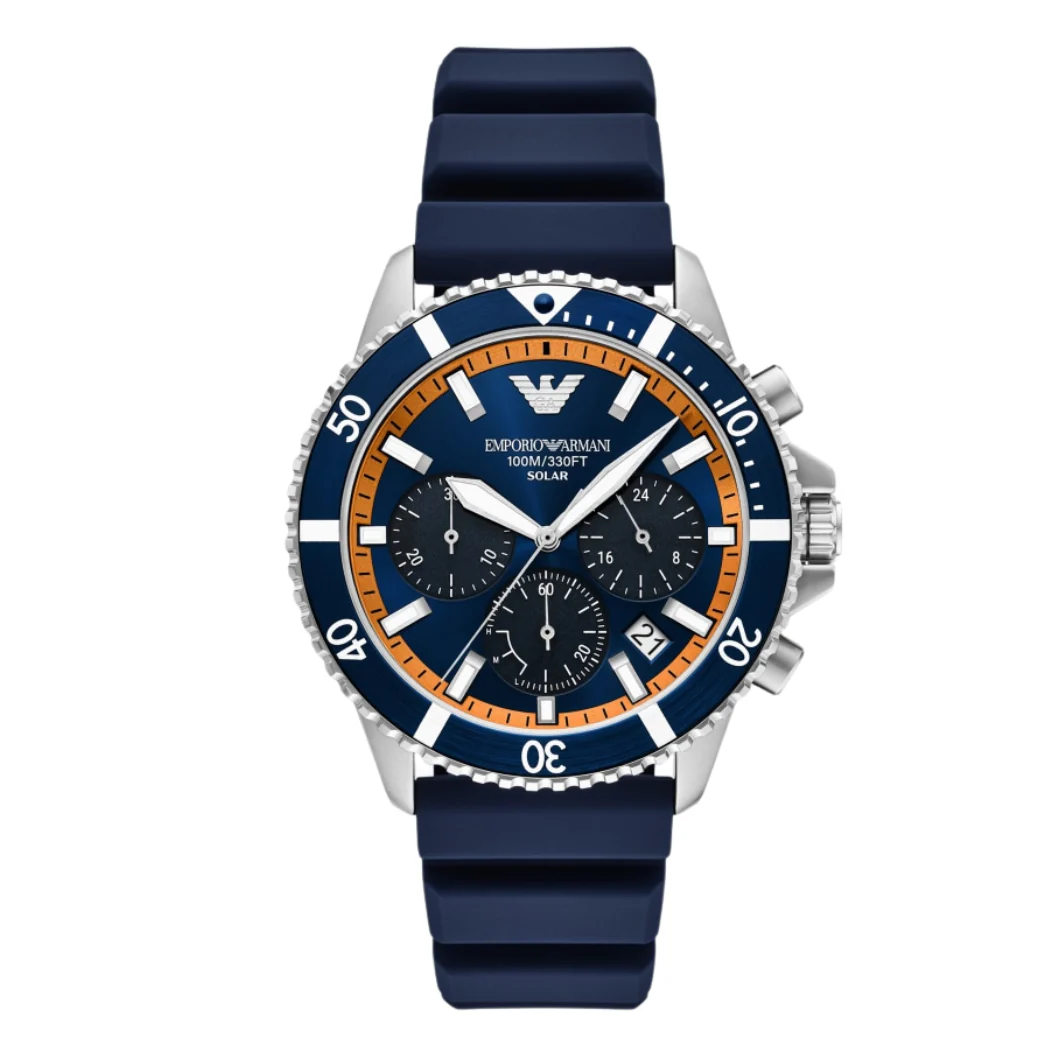 Emporio Armani Explorer Solar-Powered Blue Silicone Strap Blue Dial Quartz Watch for Gents - Emporio Armani AR-11696