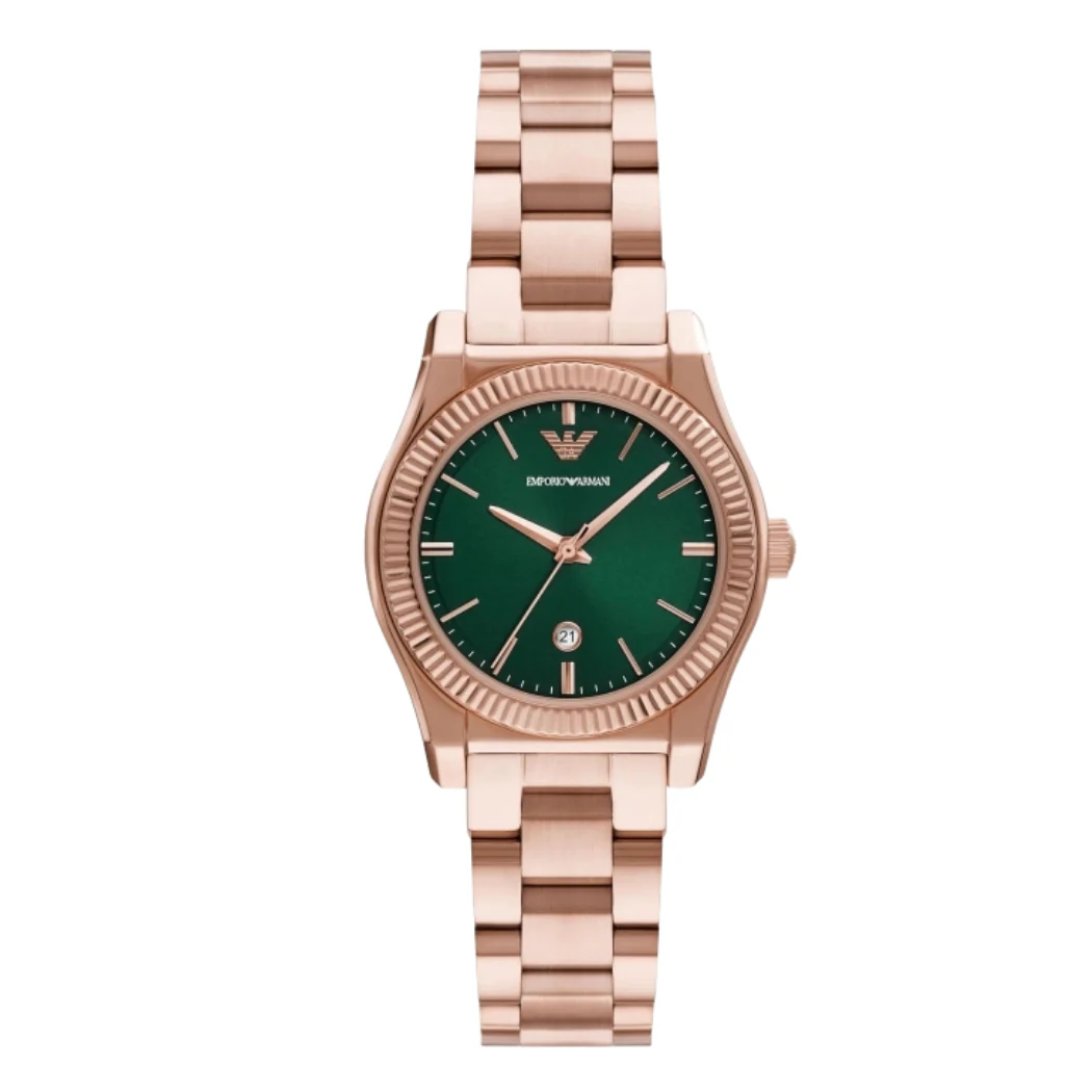 Emporio Armani Federica Rose Gold Stainless Steel Green Dial Quartz Watch for Ladies - Emporio Armani AR-11627