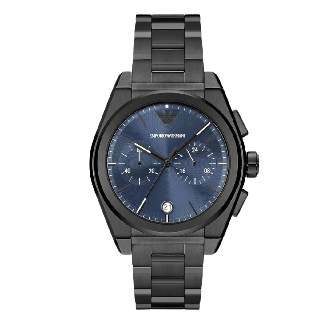 Emporio Armani Federico Black Stainless Steel Blue Dial Chronograph Quartz Watch for Gents - AR11561