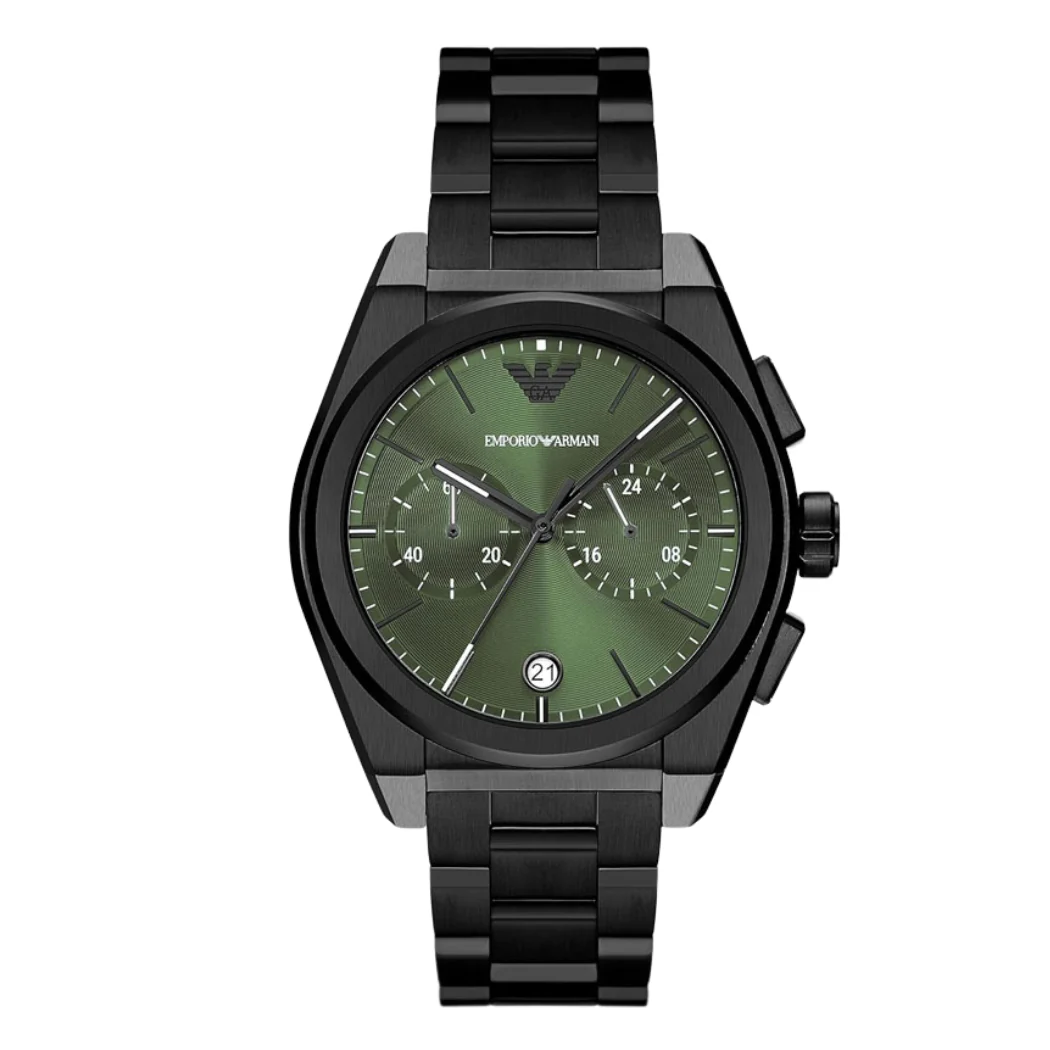 Emporio Armani Federico Black Stainless Steel Green Dial Chronograph Quartz Watch for Gents - AR11562