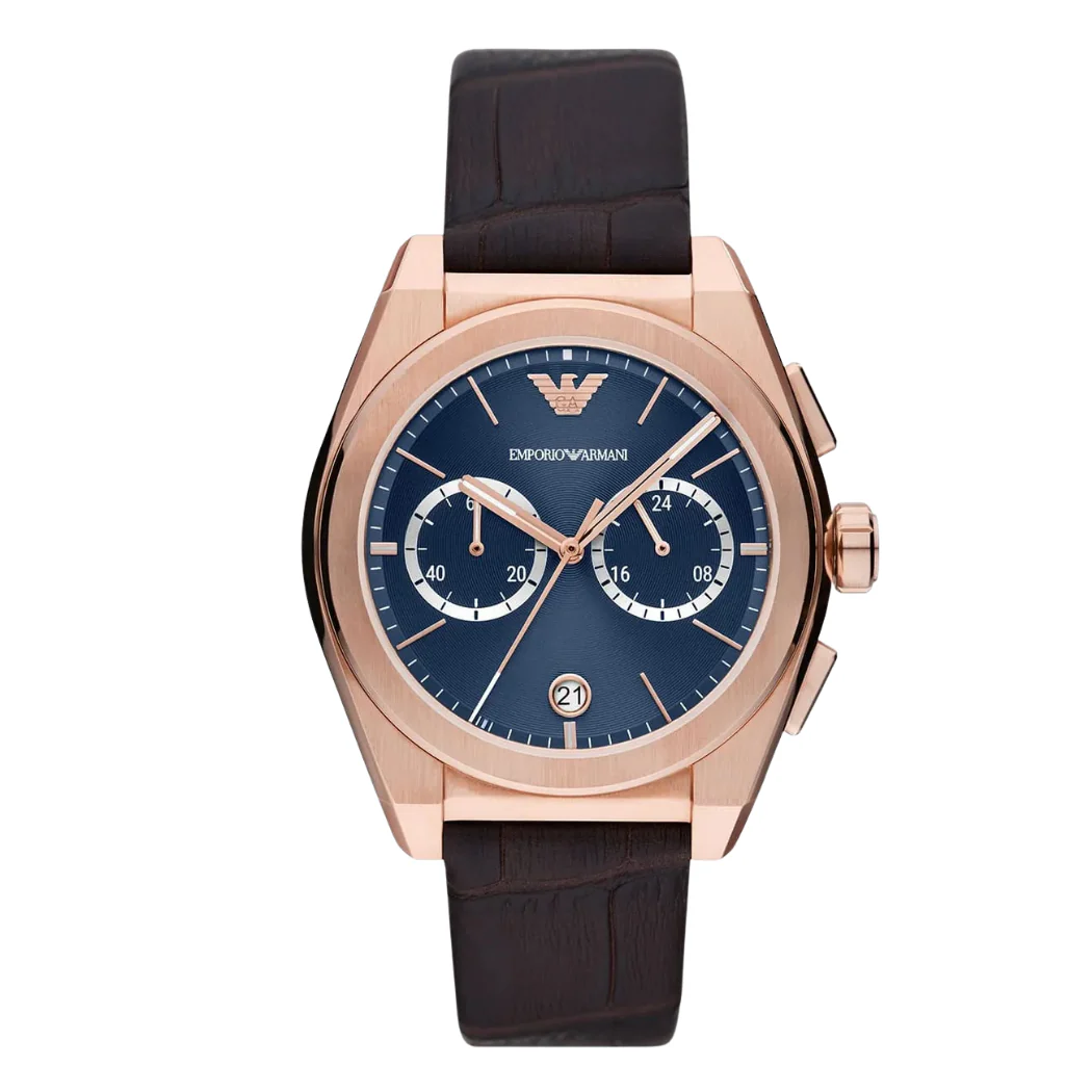 Emporio Armani Federico Brown Leather Strap Blue Dial Quartz Watch for Gents - AR11563