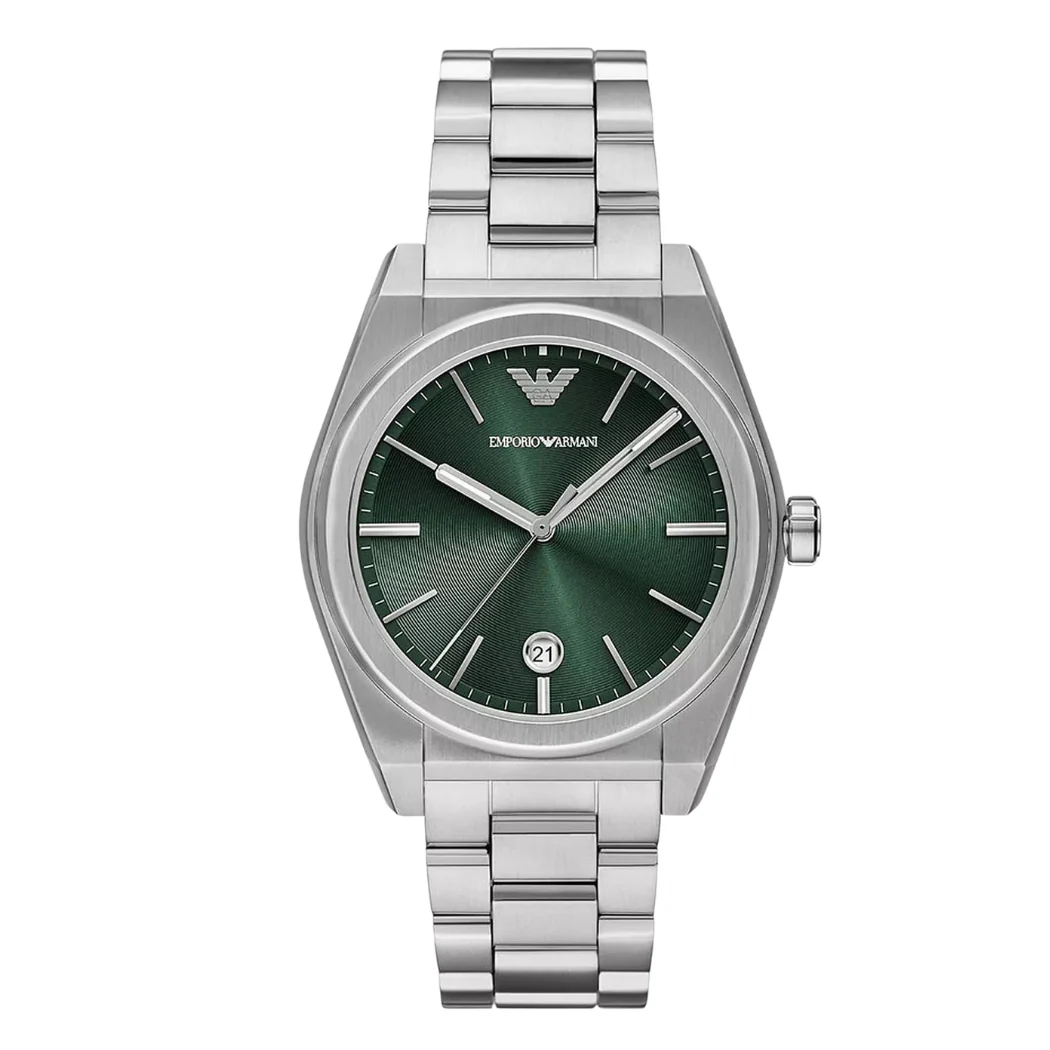 Emporio Armani Federico Silver Stainless Steel Green Dial Quartz Watch for Gents - AR11621