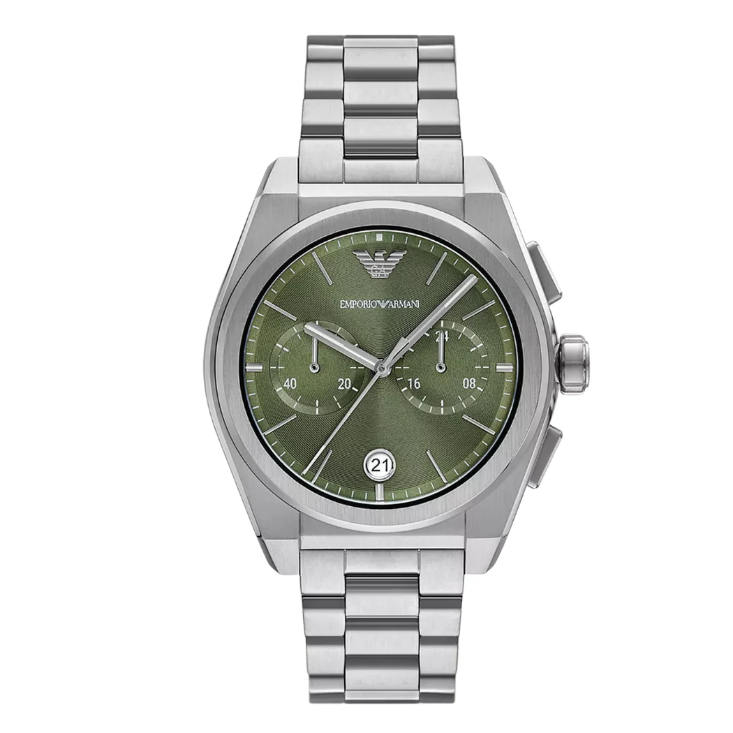 Emporio Armani Federico Silver Stainless Steel Green Dial Quartz Watch for Gents - AR11640