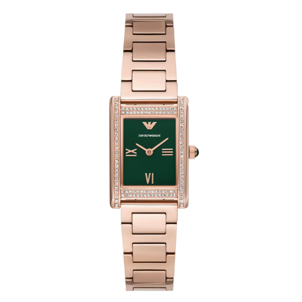 EMPORIO ARMANI Genni Rose Gold Stainless Steel Green Dial Quartz Watch for Ladies - A11641