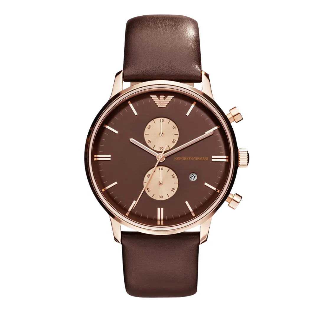 EMPORIO ARMANI Gianni Brown Leather Brown Dial Quartz Watch for Gents- EMPORIO ARMANI AR-0387