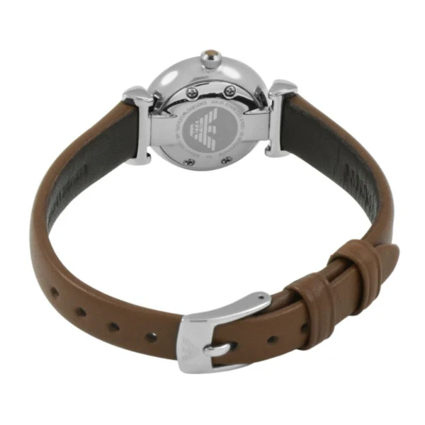 EMPORIO ARMANI Gianni T-Bar Brown Leather Strap Silver Dial Quartz Watch for Ladies - AR1685 - Image 2