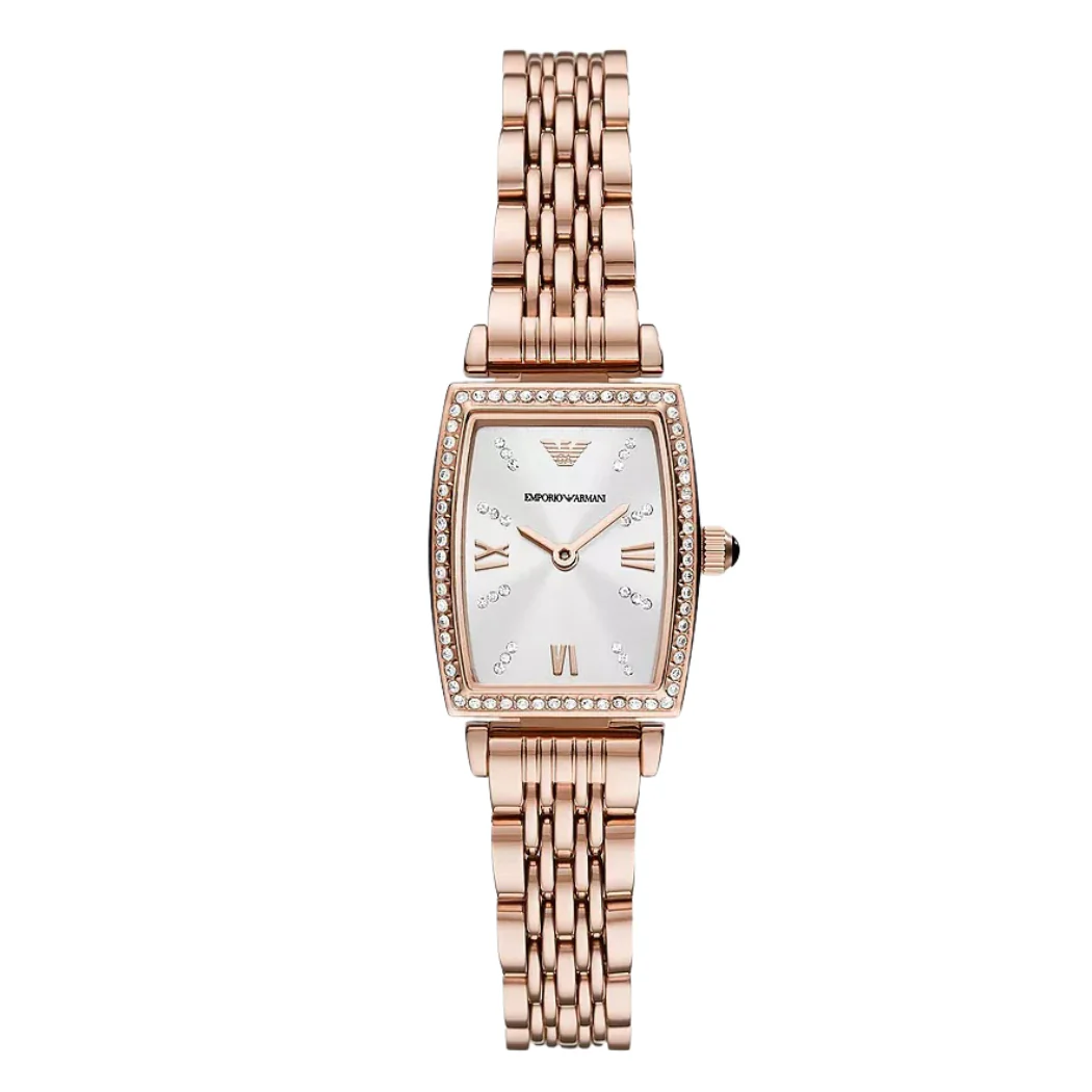 EMPORIO ARMANI Gianni T-Bar Rose Gold Stainless Steel White Dial Quartz Watch for Ladies -EMPORIO ARMANI AR 11406