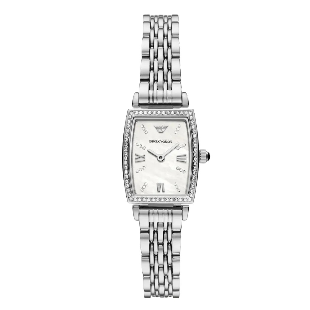 EMPORIO ARMANI Gianni T-Bar Silver Stainless Steel White Dial Quartz Watch for Ladies - EMPORIO ARMANI AR 11405