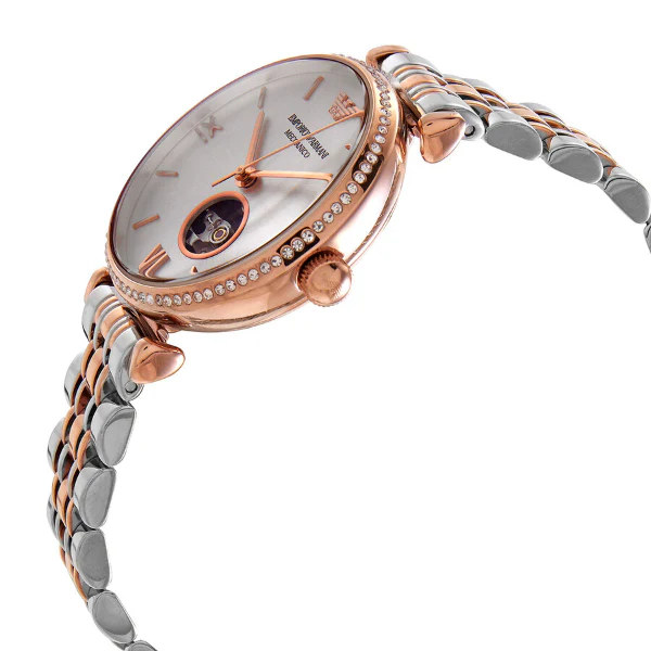 EMPORIO ARMANI Gianni T-Bar Two-Tone Stainless Steel Silver Dial Automatic Watch for Ladies - AR60019 - Image 2
