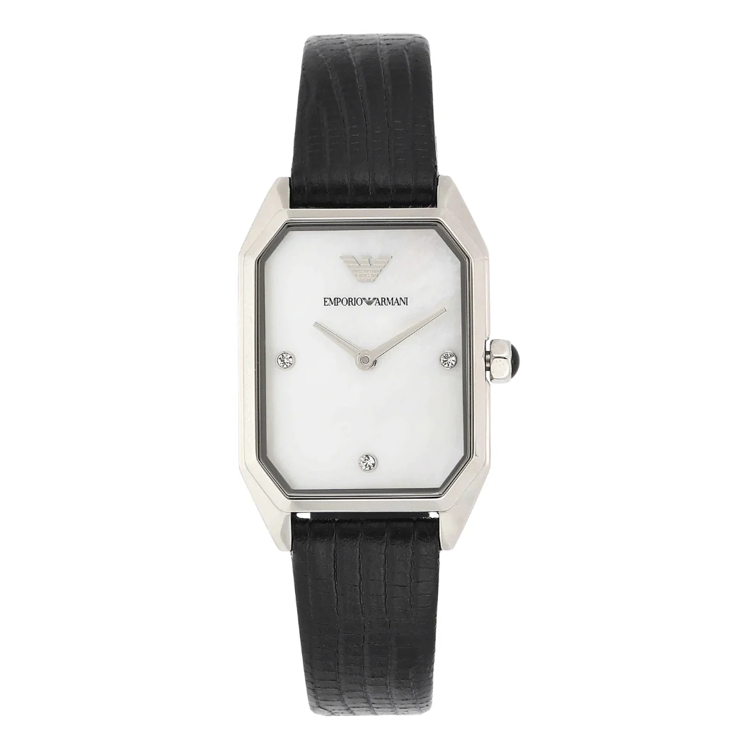 Emporio Armani Gioia Black Leather Strap Mother Of Pearl Dial Quartz Watch for Ladies - AR11148