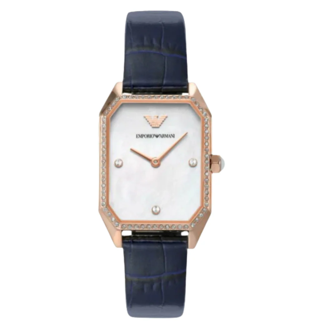 EMPORIO ARMANI Gioia Blue Leather Strap Silver Dial Quartz Watch for Ladies - AR11466