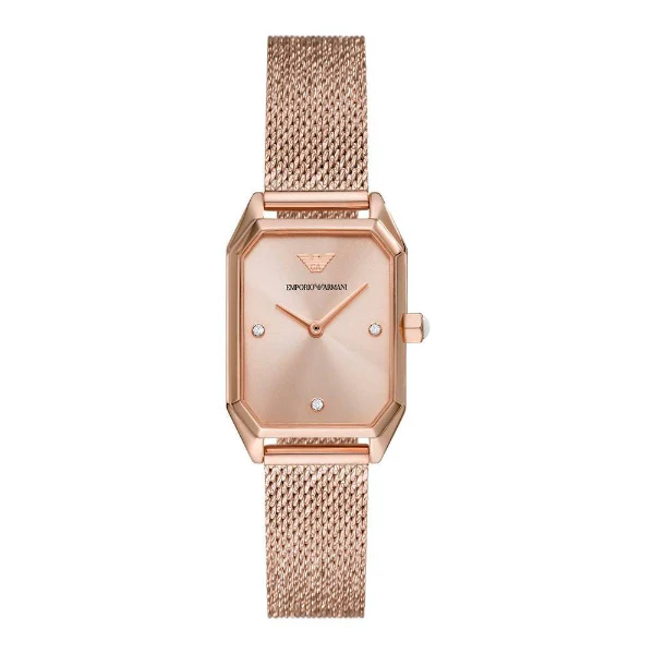 EMPORIO ARMANI Gioia Rose Gold Mesh Bracelet Rose Gold Dial Quartz Watch for Ladies - AR11347