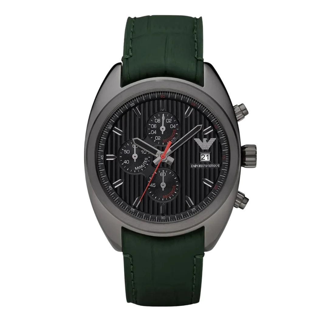 Emporio Armani Green Leather Strap Grey Dial Quartz Watch for Gents - AR5936