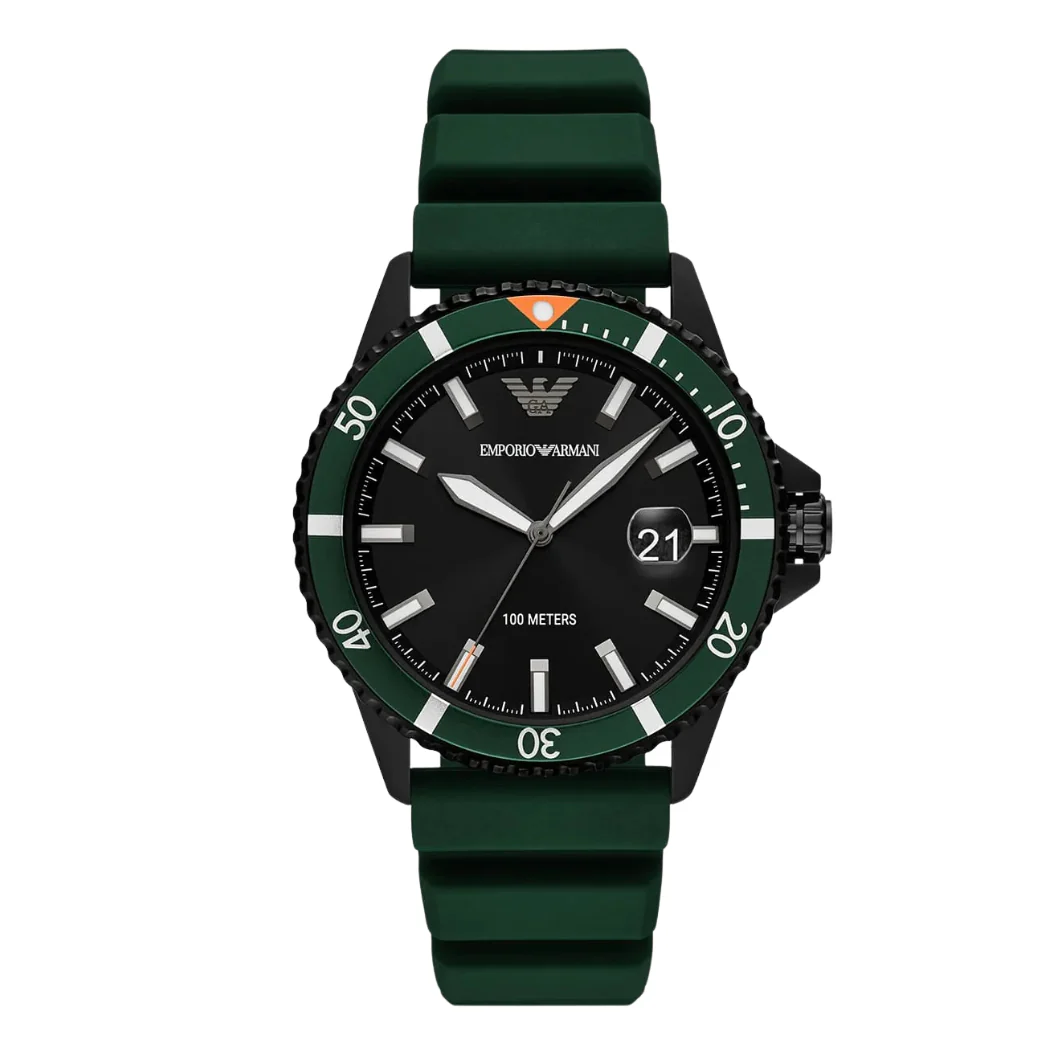 Emporio Armani Green Silicone Strap Black Dial Quartz Watch for Gents - AR11464