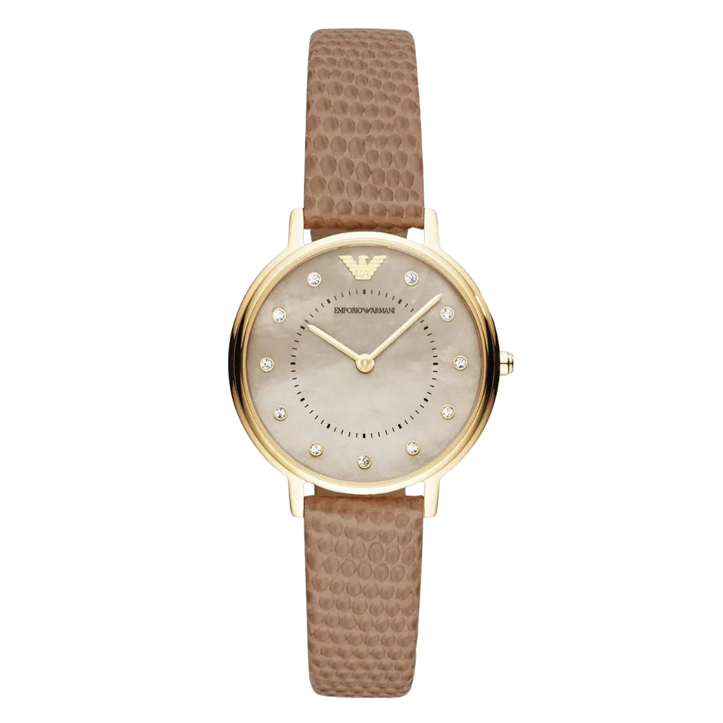 Emporio Armani Kappa Brown Leather Strap Mother Of Pearl Dial Quartz Watch for Ladies - AR11151