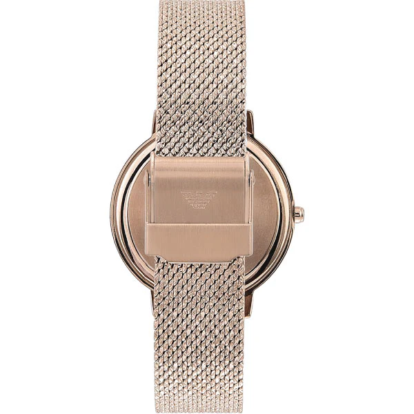 EMPORIO ARMANI Kappa Rose Gold Mesh Bracelet Pink Dial Quartz Watch for Ladies - AR11129 - Image 2