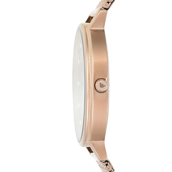 EMPORIO ARMANI Kappa Rose Gold Mesh Bracelet Pink Dial Quartz Watch for Ladies - AR11129 - Image 3
