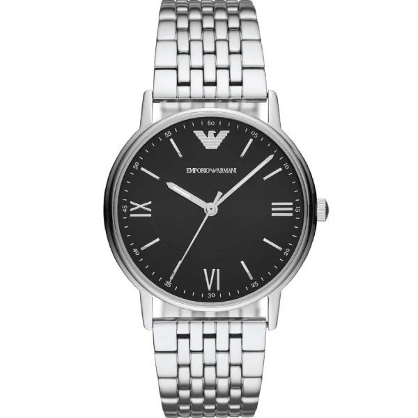 EMPORIO ARMANI Kappa Silver Stainless Steel Black Dial Quartz Watch for Unisex - AR11152