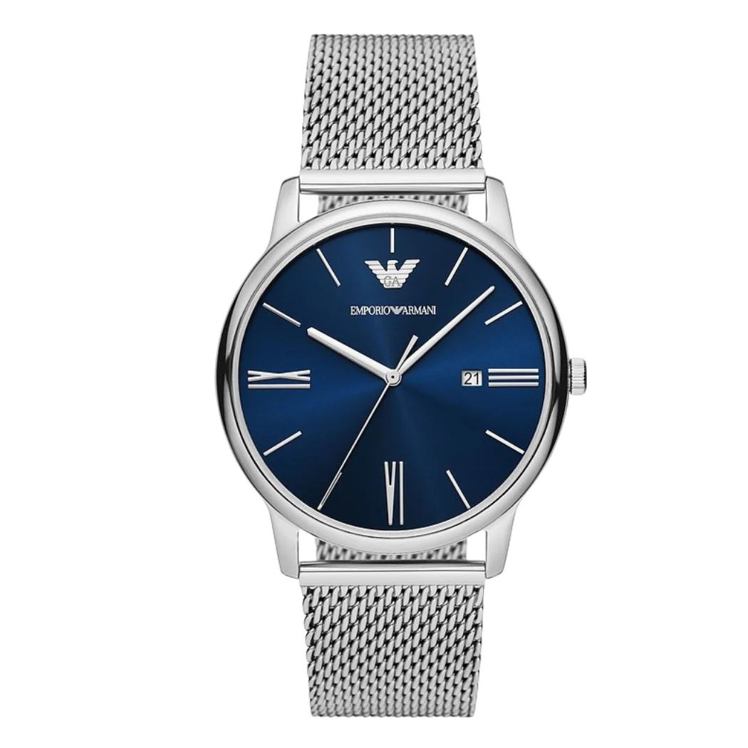 EMPORIO ARMANI Kappa Silver Stainless Steel Blue Dial Quartz Watch for Gents - AR80010