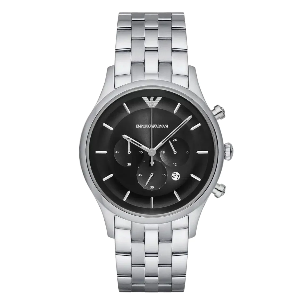 EMPORIO ARMANI Lambda Silver Stainless Steel Black Dial Chronograph Quartz Watch for Gents - AR11017
