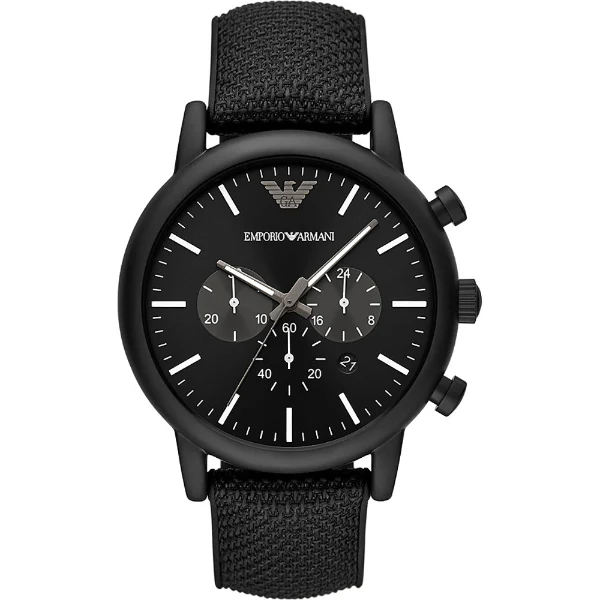 EMPORIO ARMANI Luigi Black Leather Strap Black Dial Chronograph Quartz Watch for Gents - AR11450