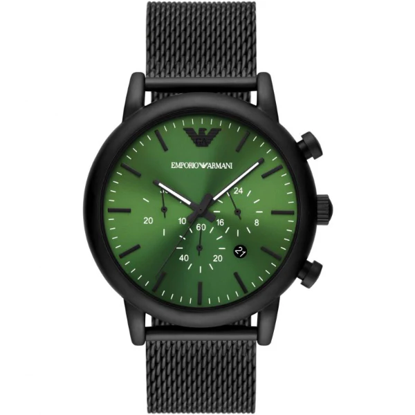 EMPORIO ARMANI Luigi Black Mesh Bracelet Green Dial Chronograph Quartz Watch for Gents - AR11470