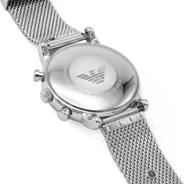 EMPORIO ARMANI Luigi Silver Stainless Steel Mesh Blue Dial Quartz Watch for Gents- EMPORIO ARMANI AR 80038 - Image 2