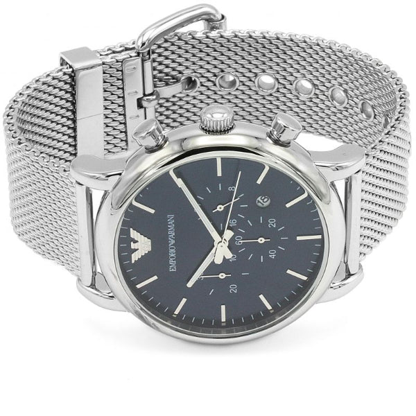 EMPORIO ARMANI Luigi Silver Stainless Steel Mesh Blue Dial Quartz Watch for Gents- EMPORIO ARMANI AR 80038 - Image 3