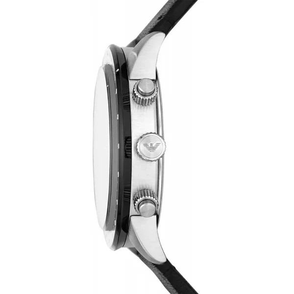 EMPORIO ARMANI Mario Black Leather Strap Black Dial Chronograph Quartz Watch for Gents - AR11243 - Image 2