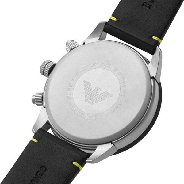 EMPORIO ARMANI Mario Black Leather Strap Black Dial Chronograph Quartz Watch for Gents - AR11325 - Image 2