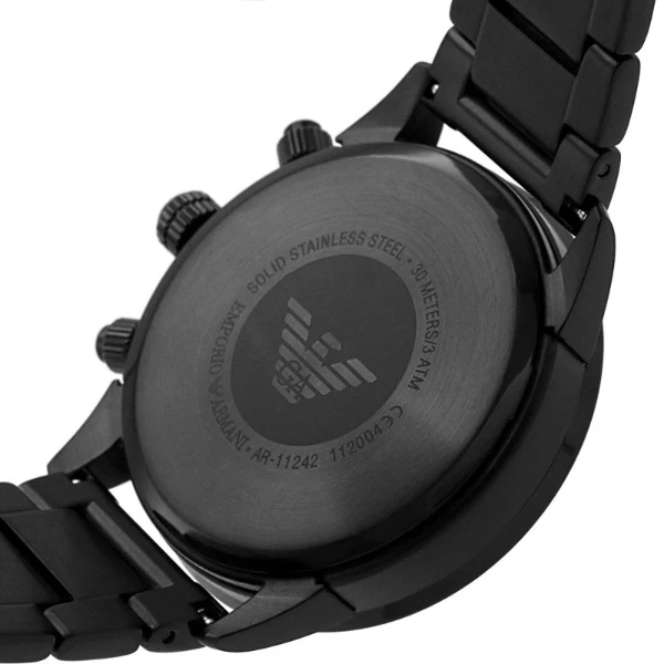 EMPORIO ARMANI Mario Black Stainless Steel Black Dial Chronograph Quartz Watch for Gents - AR11242 - Image 2