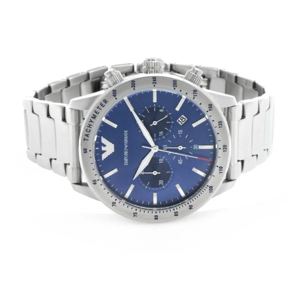 EMPORIO ARMANI Mario Silver Stainless Steel Blue Dial Quartz Watch for Gents- EMPORIO ARMANI AR 11306 - Image 2