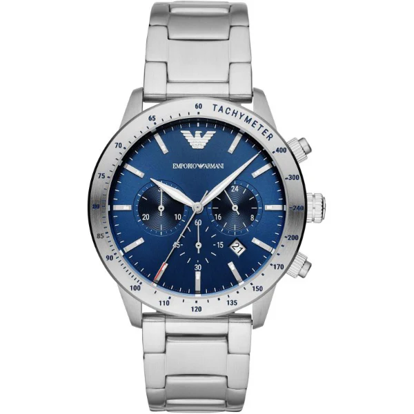 EMPORIO ARMANI Mario Silver Stainless Steel Blue Dial Quartz Watch for Gents- EMPORIO ARMANI AR 11306 - Image 4
