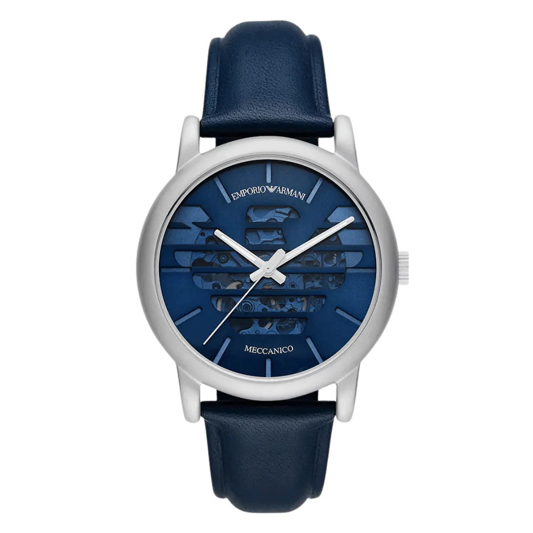EMPORIO ARMANI Meccanico Blue Leather Strap Blue Dial Automatic Watch for Gents - AR60030