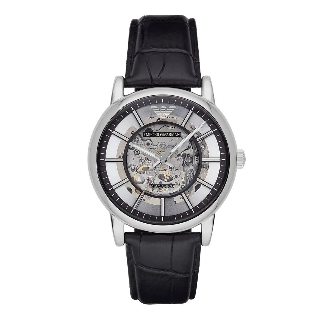 Emporio Armani Meccanico Blue Leather Strap Skeleton Dial Automatic Watch for Gents - AR1981