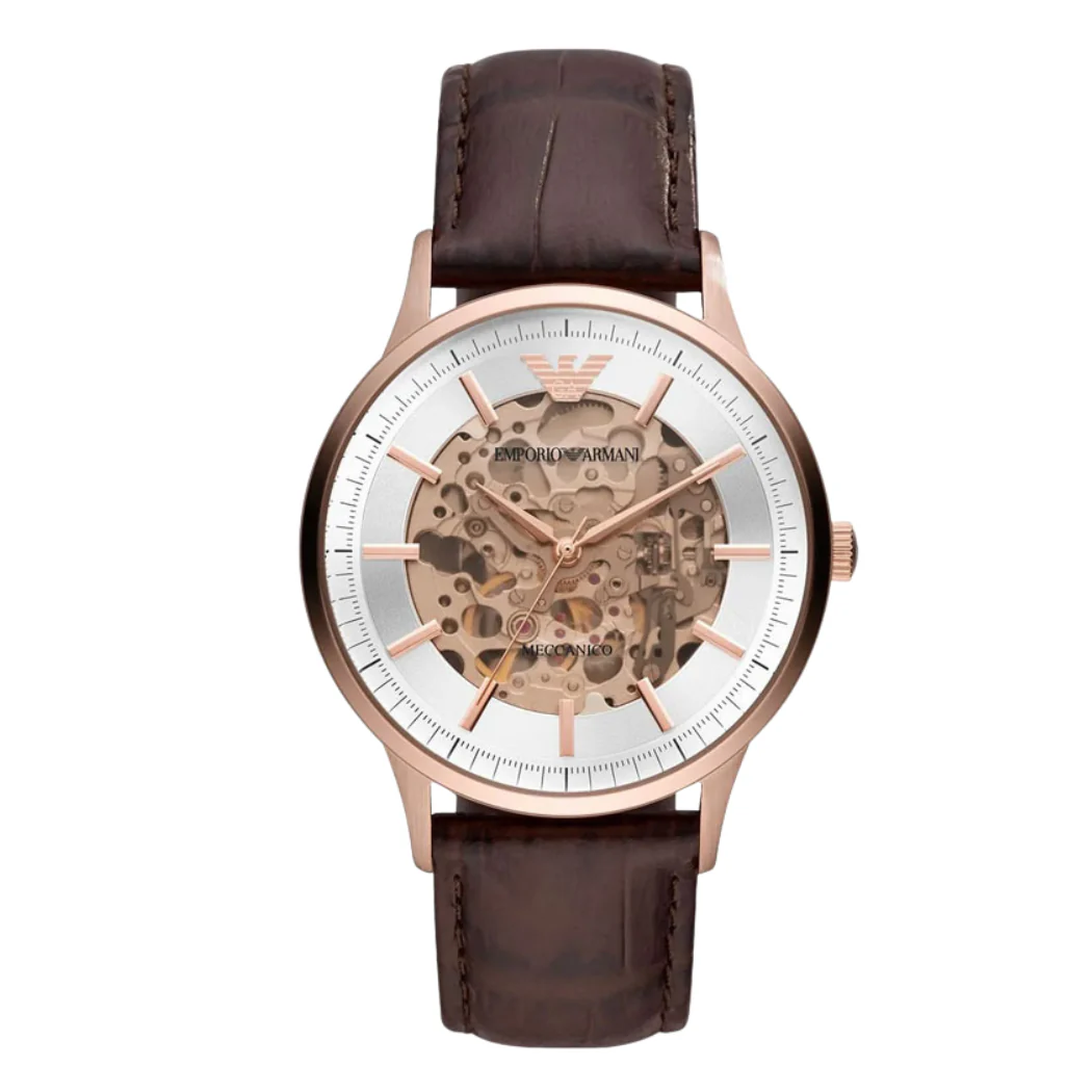 Emporio Armani Meccanico Brown Leather Strap Brown Dial Automatic Watch for Gents - AR60039