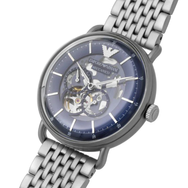 EMPORIO ARMANI Meccanico Silver Stainless Steel Blue Dial Automatic Watch for Gents - AR60024 - Image 2